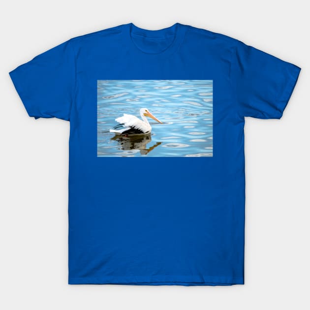 American White Pelican on Blue Water by Debra Martz T-Shirt by Debra Martz